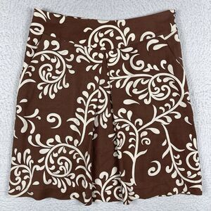 J Mclaughlin Skirt Womens 10 Brown Cream Floral Preppy A Line Knee Length Pleat